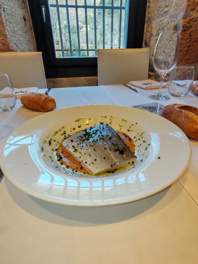 Taco de Bacalao con crema de calabaza